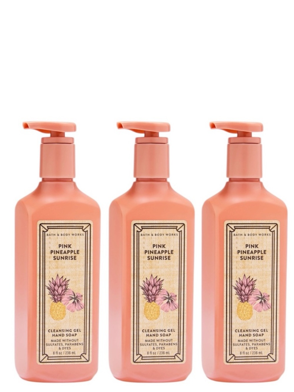 Bath & Body Works 3-Pc PINK PINEAPPLE SUNRISE Gel Hand Soap